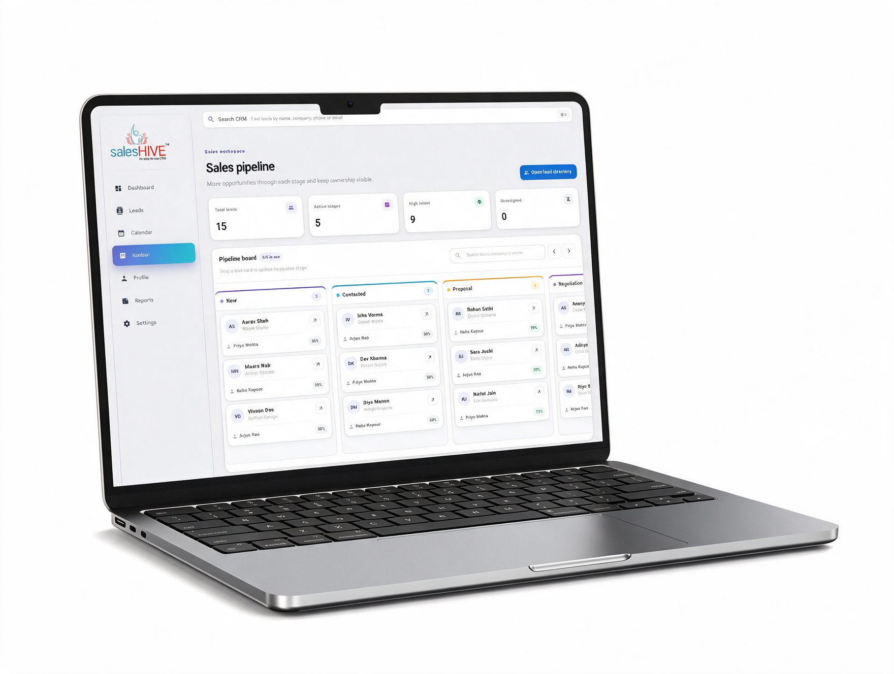 SalesHive CRM lead notes with time-stamped follow-up entries tagged by team member